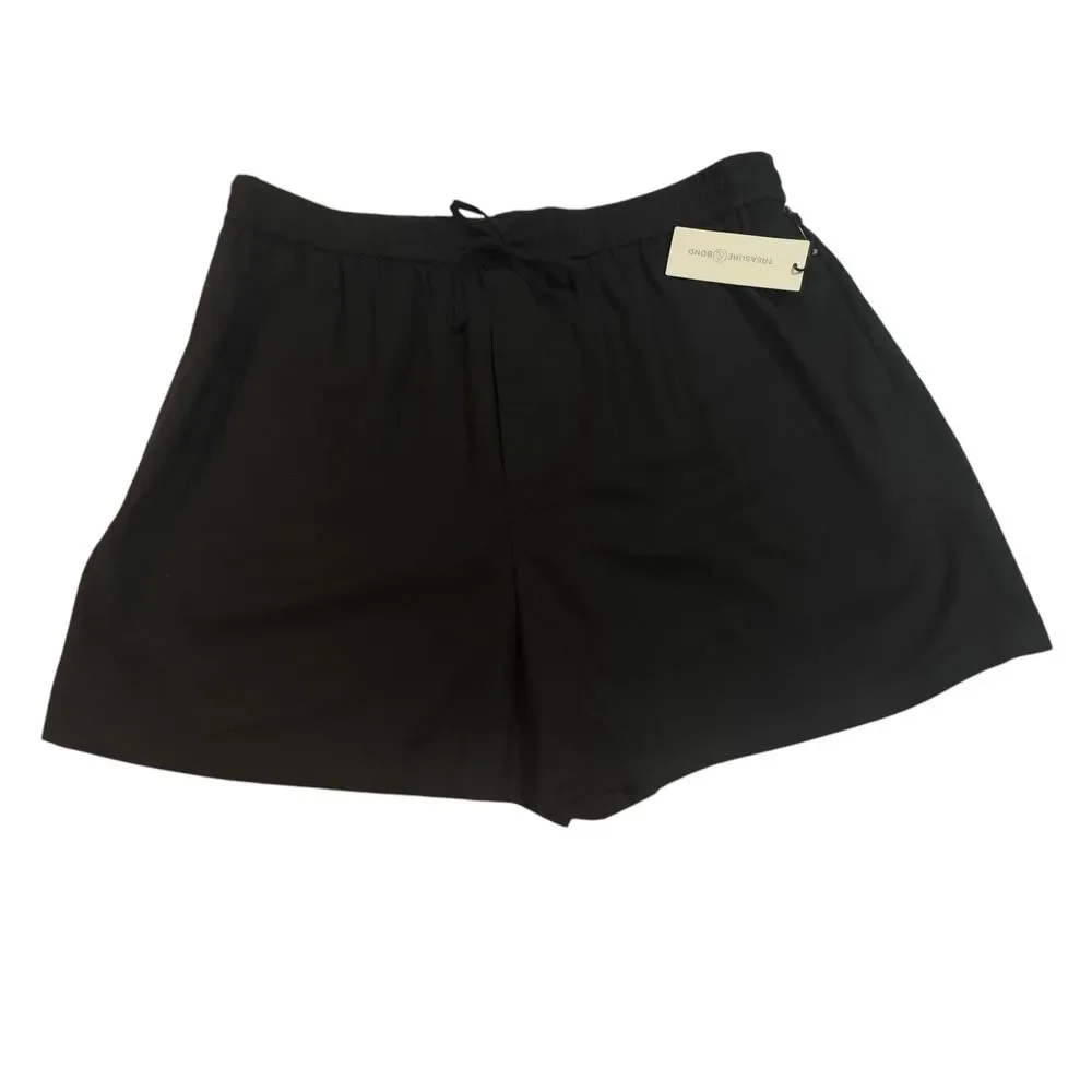 Treasure&Bond Comfort Pull On Linen Blend Drawstring Short‎ Black Size Large NEW